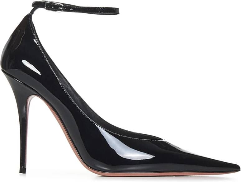 Amina Muaddi Zwarte Lakleren Enkelband Pumps Black Dames