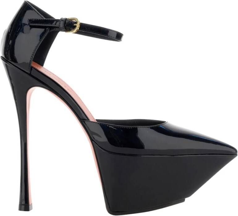 Amina Muaddi Zwarte Lakleren Gesp Pumps Black Dames