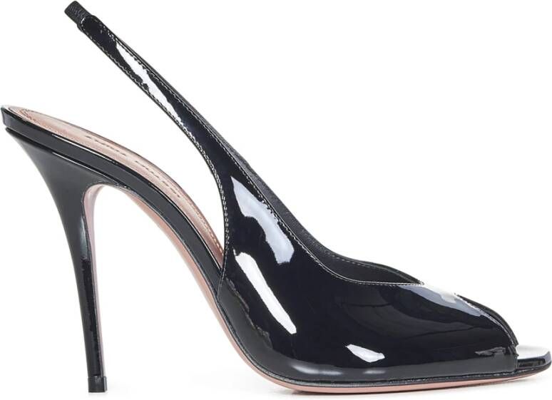 Amina Muaddi Zwarte Peep Toe Stiletto Pumps Black Dames