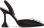 Amina Muaddi Zwarte Satijnen Slingback Kristalhakken Black Dames - Thumbnail 5