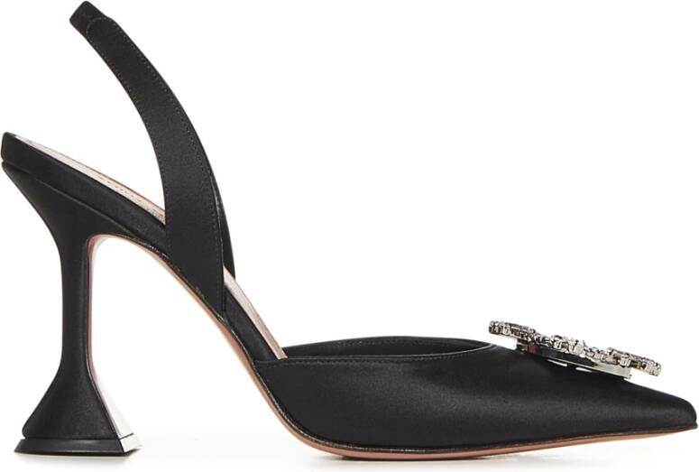 Amina Muaddi Zwarte Satijnen Slingback Kristalhakken Black Dames