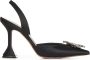 Amina Muaddi Zwarte Satijnen Slingback Kristalhakken Black Dames - Thumbnail 1