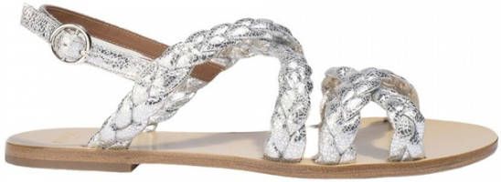 Anaki Zilveren Leren Platte Sandalen Gray Dames