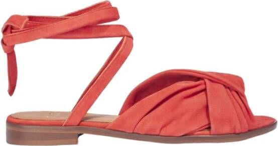 Anaki Platte sandalen van koraalkleurig leer Red Dames