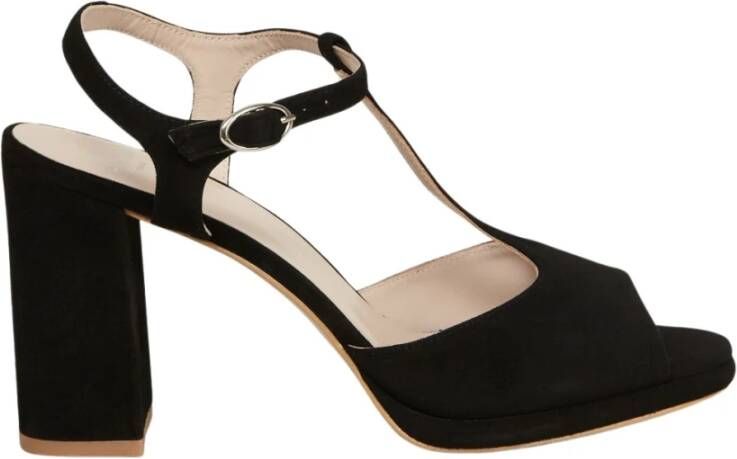 Anaki Zwarte leren T-bar sandalen Black Dames