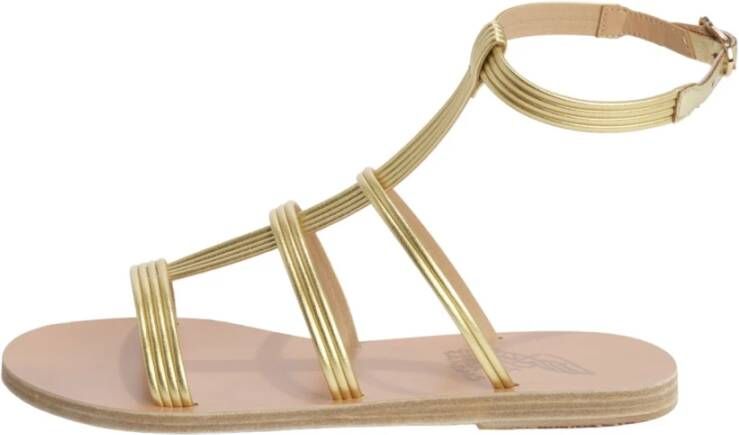 Ancient Greek Sandals Gouden Leren Enkelgebonden Sandaal Yellow Dames
