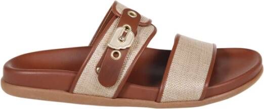 Ancient Greek Sandals Linnen & Cotto Platte Sandaal Brown Dames