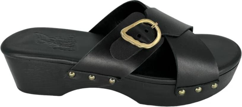 Ancient Greek Sandals Stijlvolle Marilisa Leren Klompen Black Dames