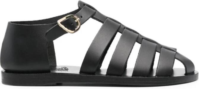 Ancient Greek Sandals Zwarte Homeria Platte Sandaal Black Dames