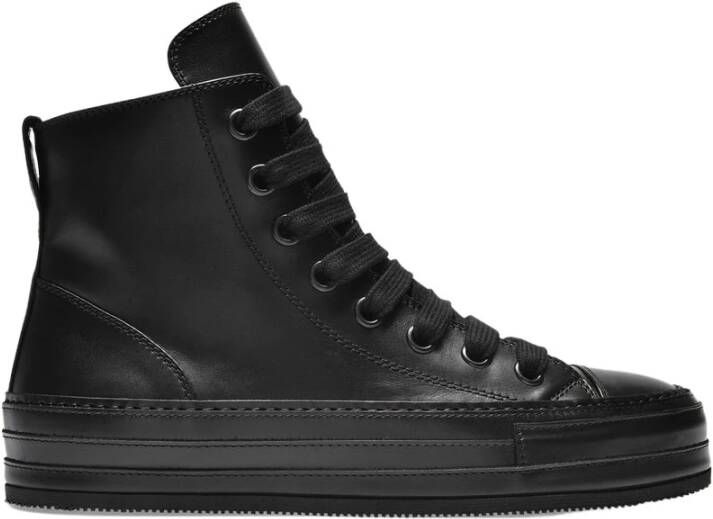 Ann Demeulemeester Zwarte Leren Raven Hoge Top Sneakers Zwart Dames