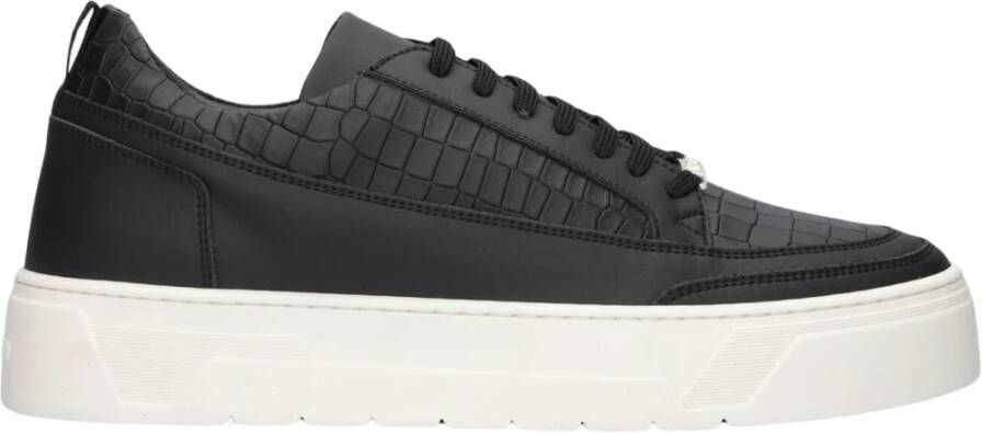 Antony Morato Zwarte Krokoprint Lage Sneakers Black Heren