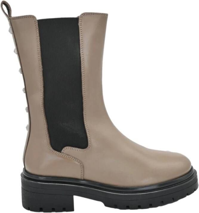 Apepazza Combat Leren Laarzen Taupe Carmen Gray Dames