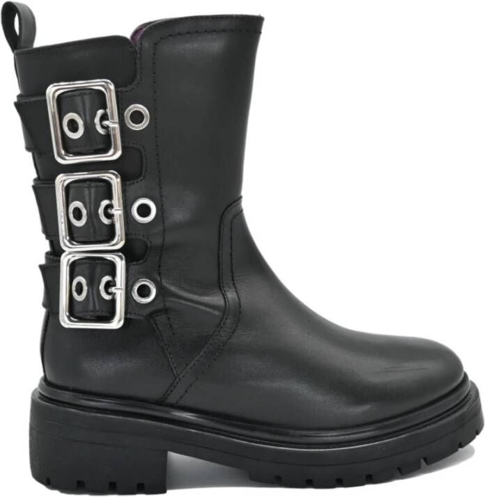 Apepazza Combat Leren Laarzen Zwart Black Dames