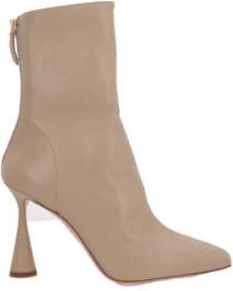 Aquazzura Beige Leren Laarzen met Ritssluiting en Gebeeldhouwde Hak Beige Dames