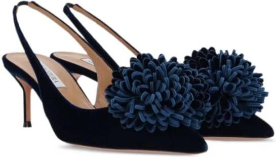 Aquazzura Blauwe Velvet Pom Hakken Blue Dames