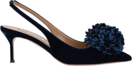 Aquazzura Blauwe Velvet Slingback Pumps met Pom-Pom Blue Dames