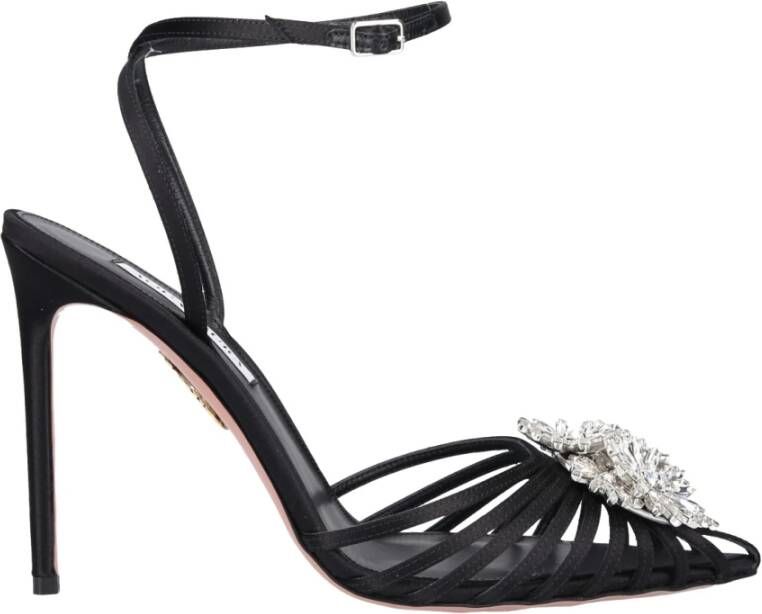 Aquazzura Crystal Margarita Satijnen Sandalen Black Dames