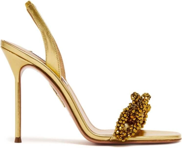 Aquazzura Gouden Kettingband Sandaal met Strass Yellow Dames