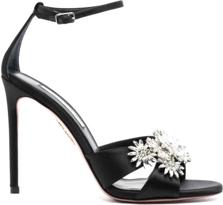 Aquazzura Zwarte met kristallen versierde bloemsandalen Black Dames