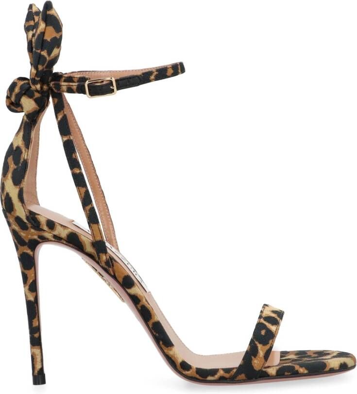 Aquazzura Leopard Print Satin Bow Sandalen Brown Dames