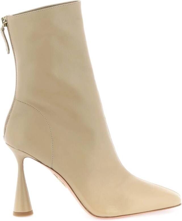 Aquazzura Leren Amore Enkellaarzen Beige Dames