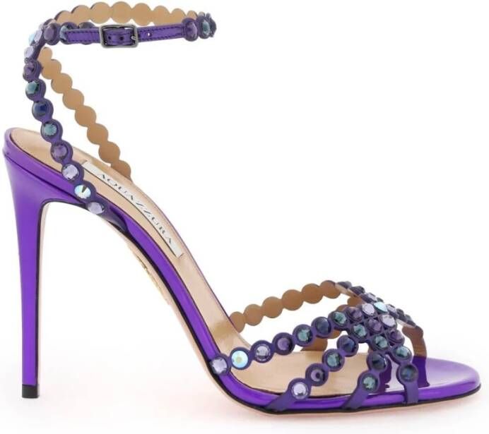 Aquazzura Leren Sandalen met Kristallen Purple Dames