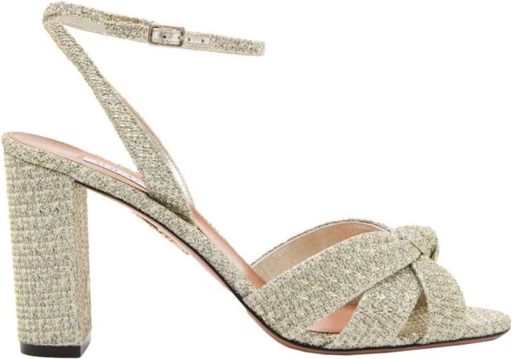 Aquazzura Metallic Open Teen Blokhak Sandalen Gray Dames