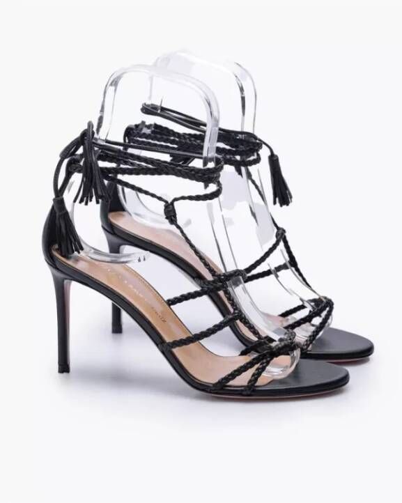 Aquazzura Nappa Leren Sandalen met Asymmetrische Gevlochten Bandjes Black Dames