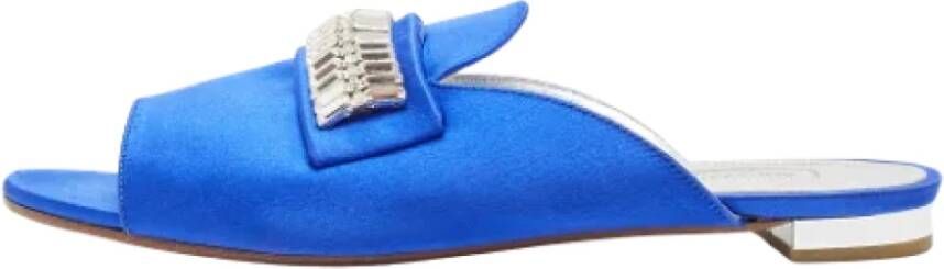 Aquazzura Pre-owned Satin flats Blue Dames