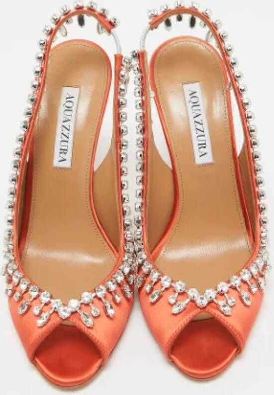 Aquazzura Pre-owned Satin heels Orange Dames