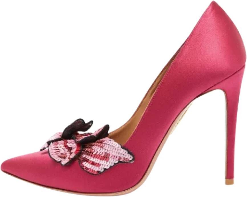 Aquazzura Pre-owned Satin heels Pink Dames