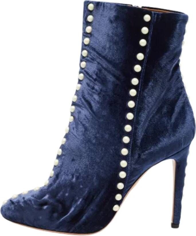 Aquazzura Pre-owned Velvet boots Blue Dames