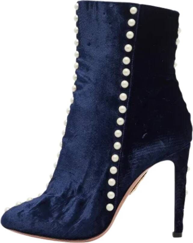 Aquazzura Pre-owned Velvet boots Blue Dames