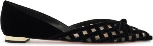 Aquazzura Romantische Fluwelen Balletflats met Strik Black Dames