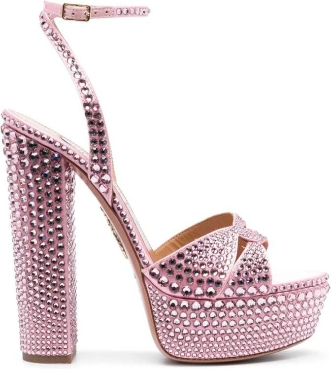 Aquazzura Roze kristalversierde platformsandalen Pink Dames