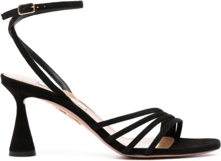 Aquazzura Zwarte Suède Open Teen Hakken Black Dames