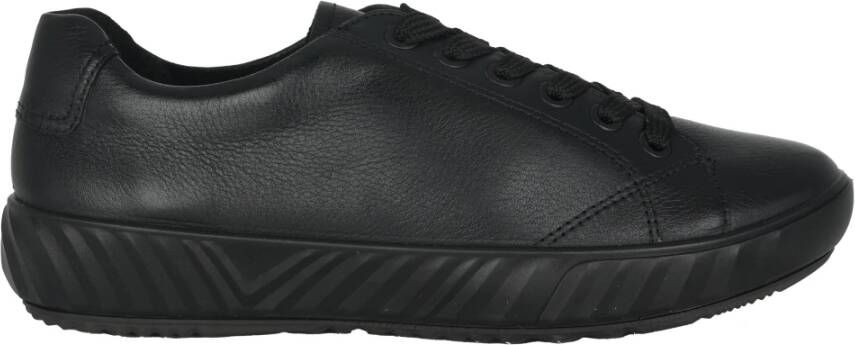 Ara Zwarte Leren Wijde Pasvorm Sneaker Black Dames