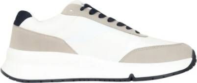 Armani Exchange Witte herensneakers met beige en blauwe details White Heren