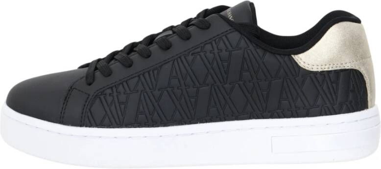 Armani Exchange Zwarte Leren Geometrisch Patroon Sneakers Black Dames