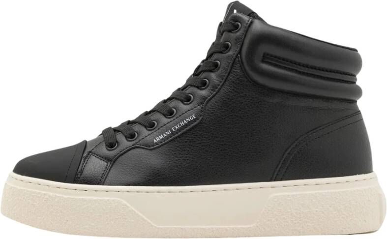 Armani Exchange Zwarte leren sneakerlaars met logo Black Heren