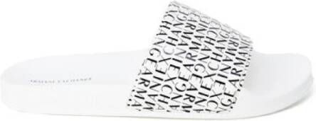 Armani Exchange Zwarte Print Sliders voor Mannen White Heren