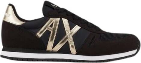 Armani Exchange Zwarte Sneakers Merklogo Rubberen Zool Black Dames