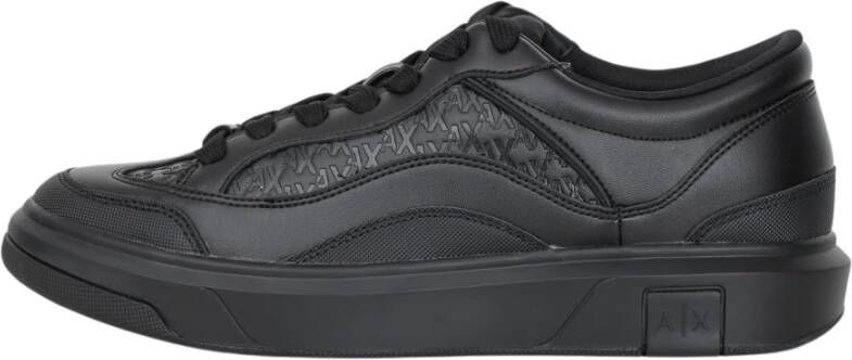 Armani Exchange Zwarte Sneakers met All-Over Logo Black Heren