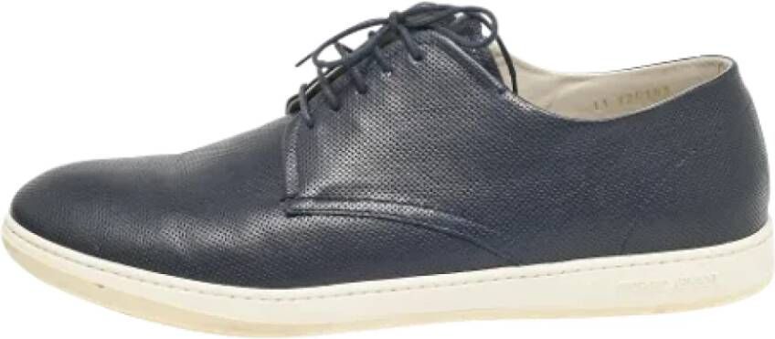 Armani Pre-owned Leather sneakers Blue Heren