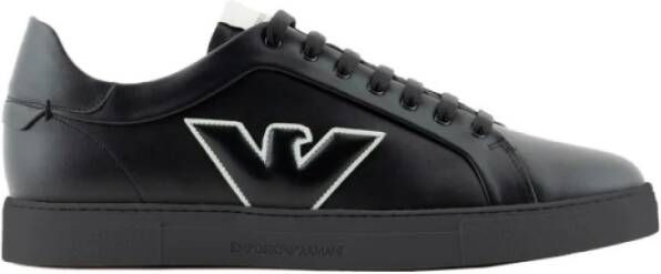 Armani Sneakers met Adelaarpatch van Leer Black Heren