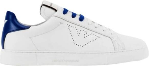 Armani Witte leren sneakers met blauwe details White Heren