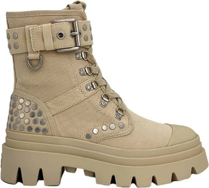 Ash Beige Veterschoenen met Chroom Studs Beige Dames