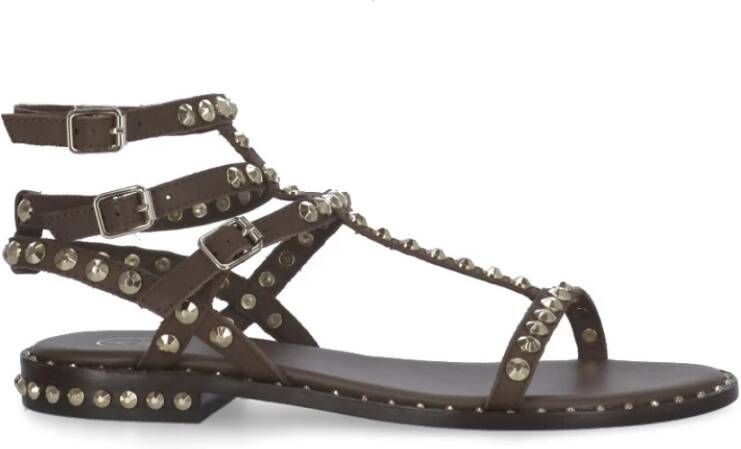 Ash Bruine leren sandalen met gouden studs Brown Dames