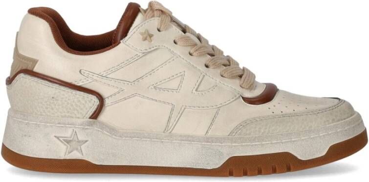 Ash Crème Bruine Gestructureerde Leren Sneaker White Dames