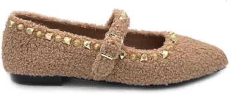 Ash Eco-bont Kameel Ballerina met Gouden Studs Brown Dames